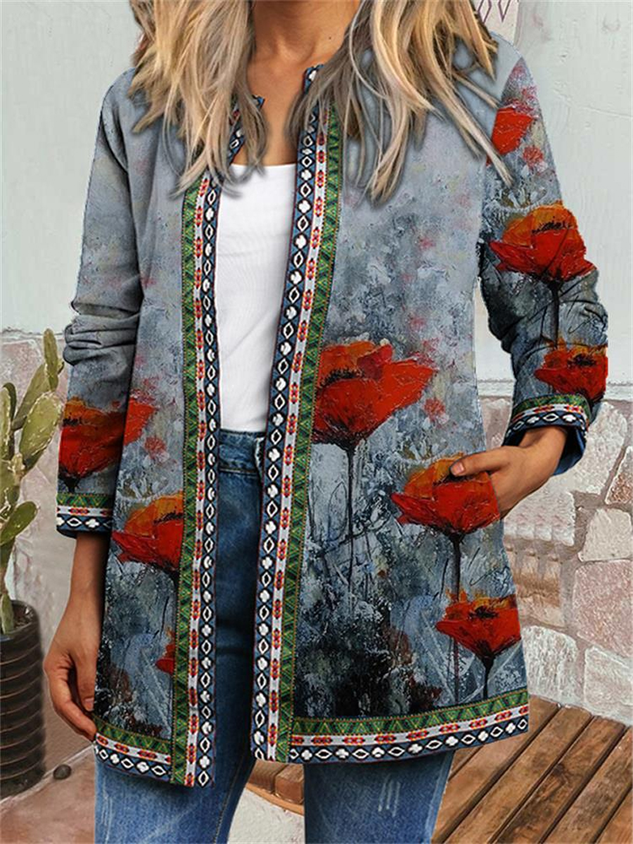 Vintage Ethnic Print Long Sleeve Jacket