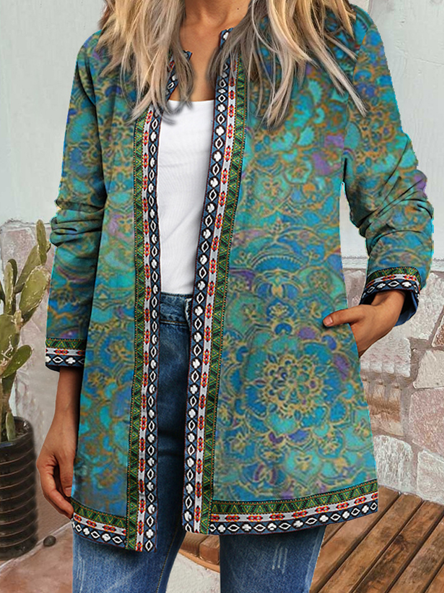 Vintage Ethnic Print Long Sleeve Jacket