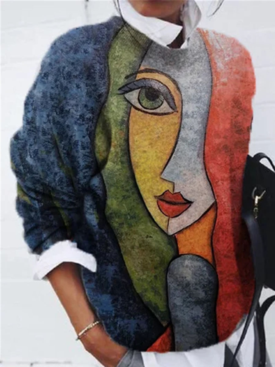 Casual Fashion Print Long Sleeved Pullover