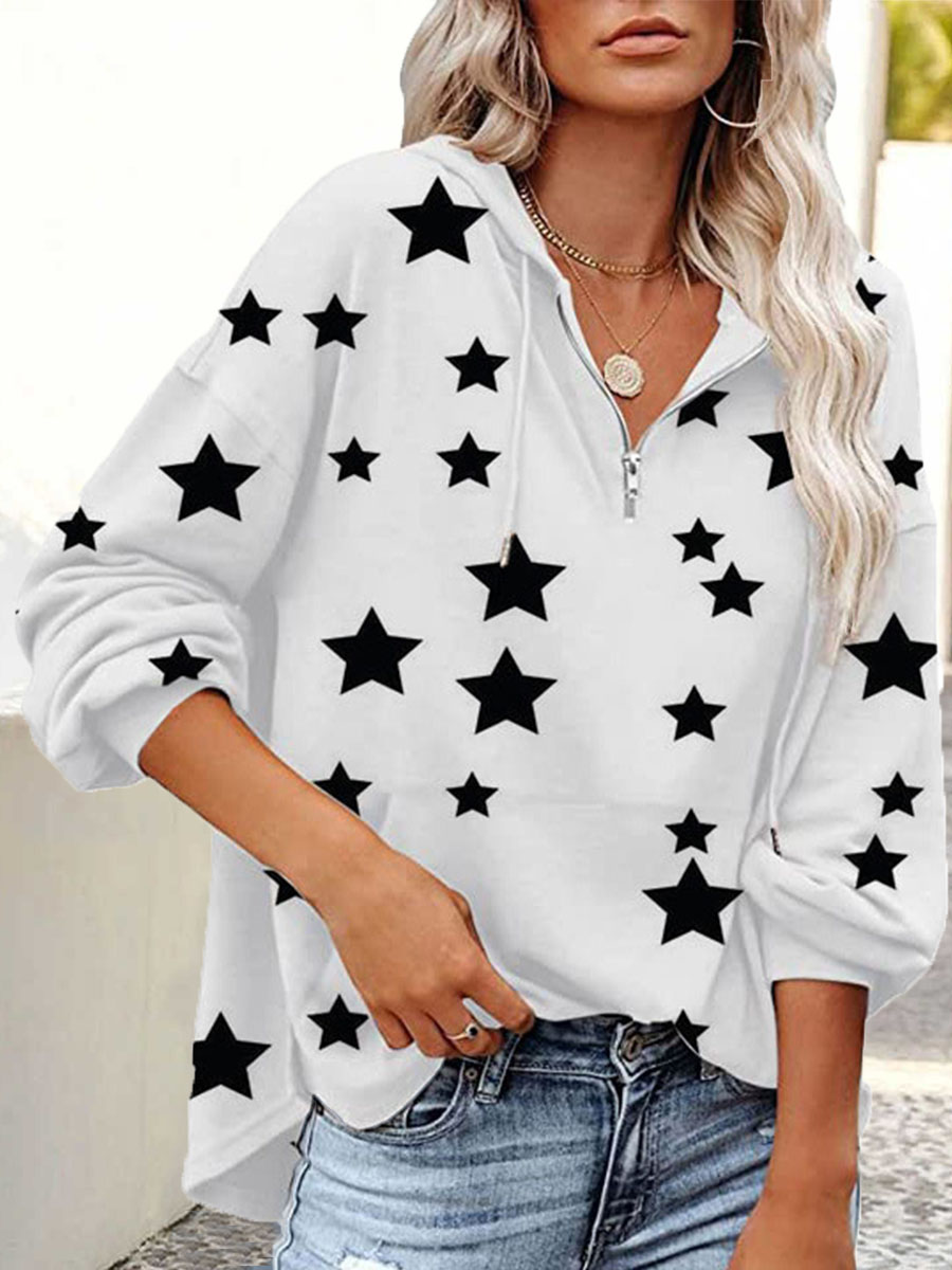 Womens Simple Star Long Sleeve Hoodies