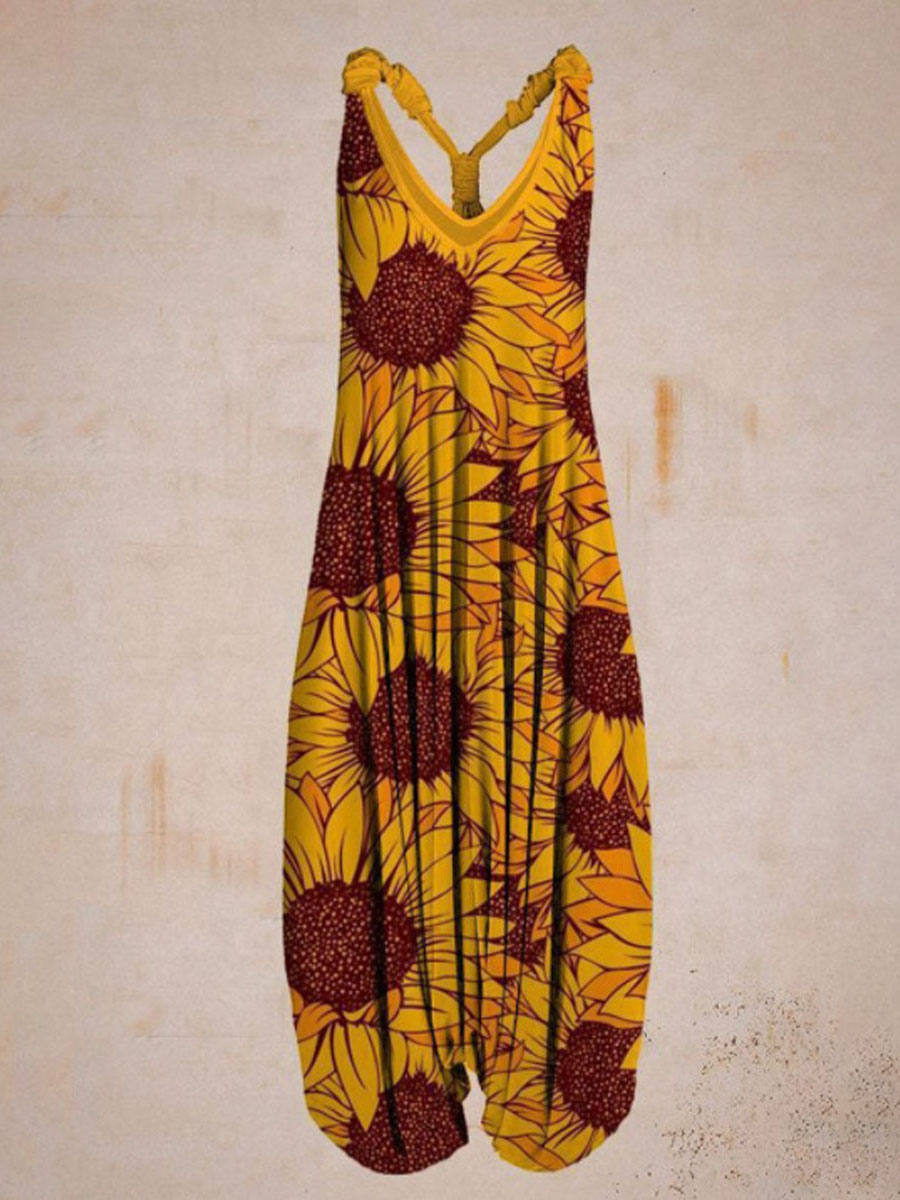 Ladies Loose Print Sports Jumpsuit