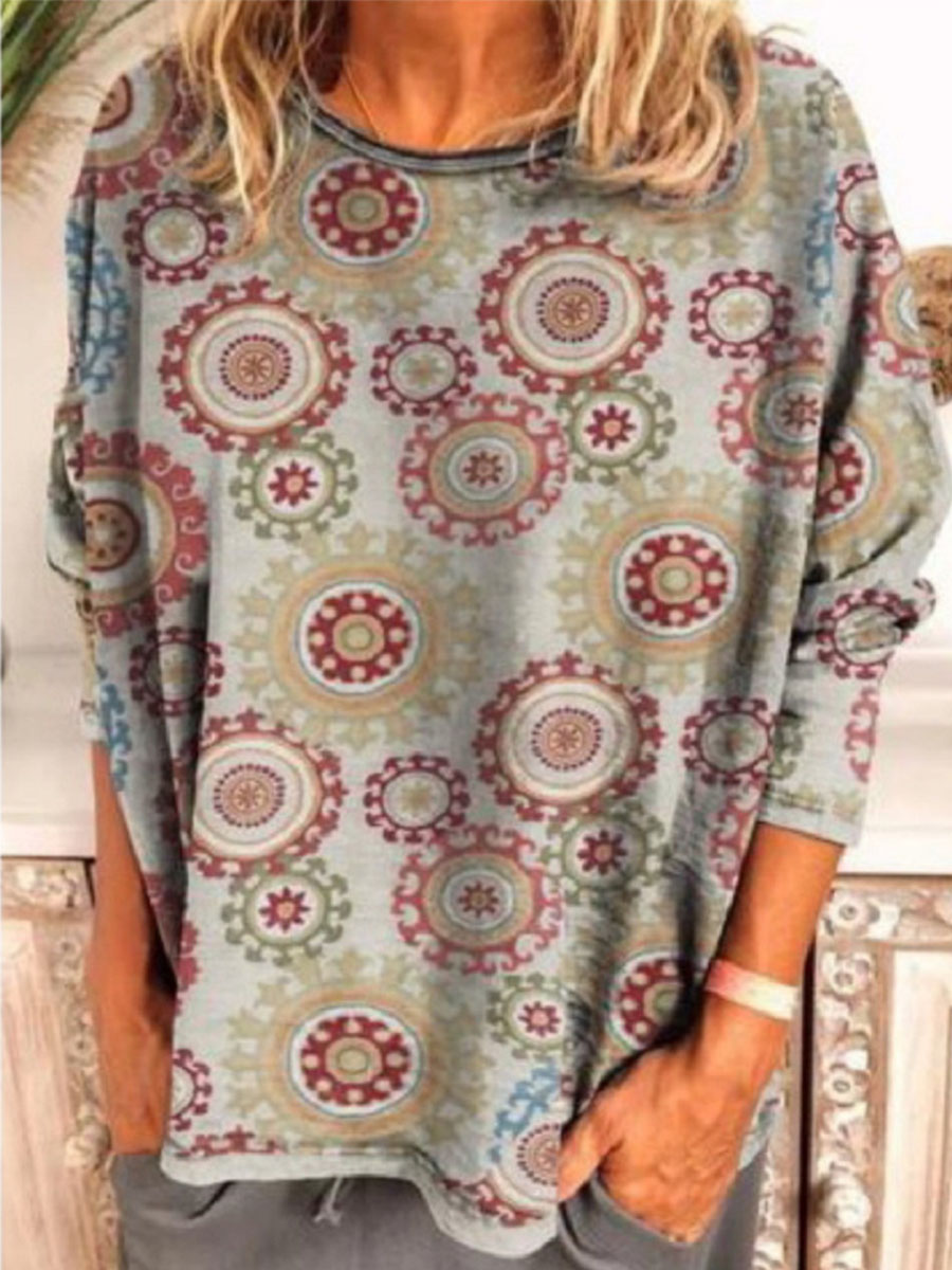 Ladies Casual Round Neck Loose Long Sleeve T shirt