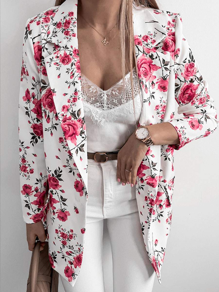 Casual Floral Print Long Sleeve Slim Fit Blazer