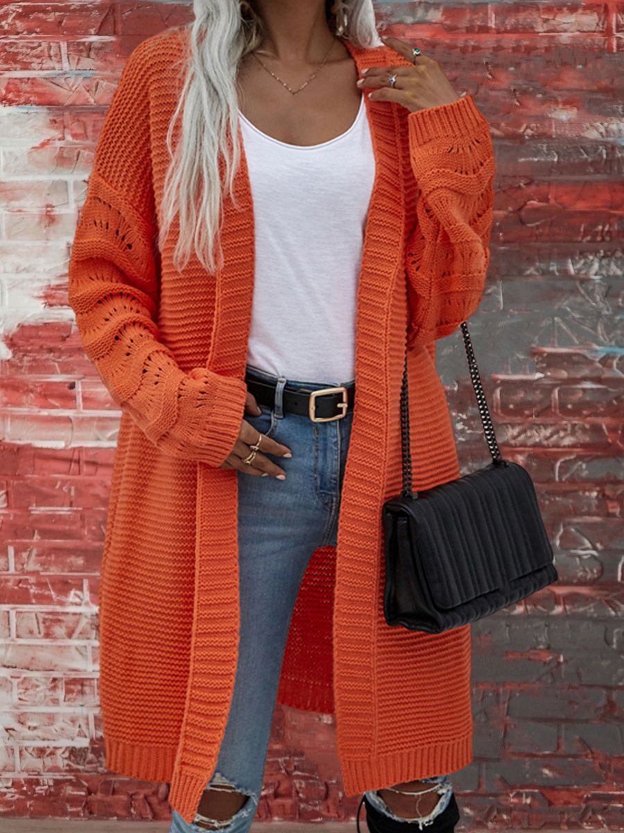 Solid Color Women's Knit Long Cardigan