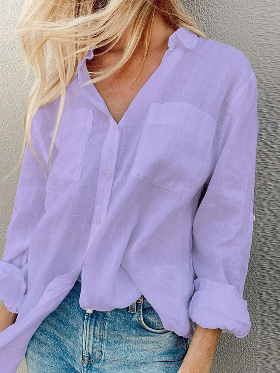 Casual Loose Solid Color Cardigan Long Sleeve Blouse