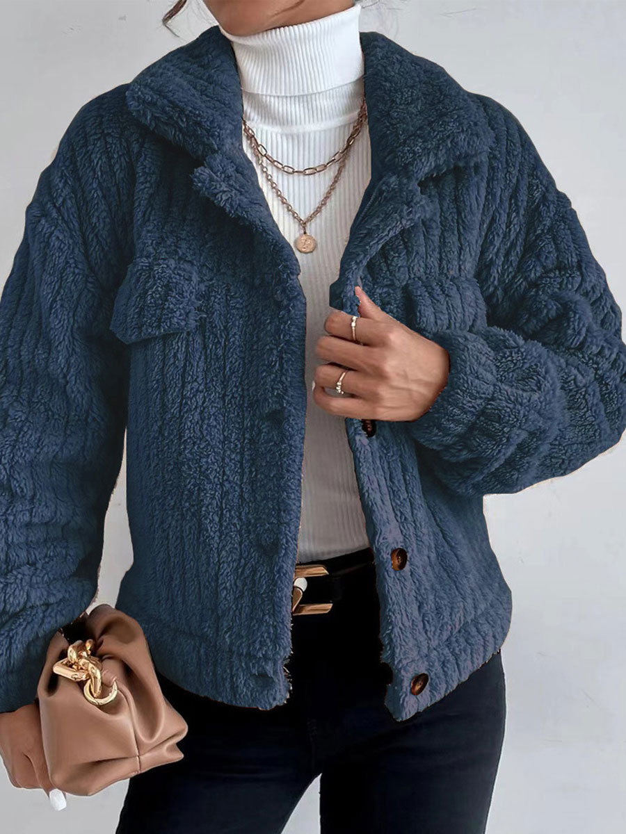 Casual Loose Solid Color Velvet Single Breasted Cardigan Coat