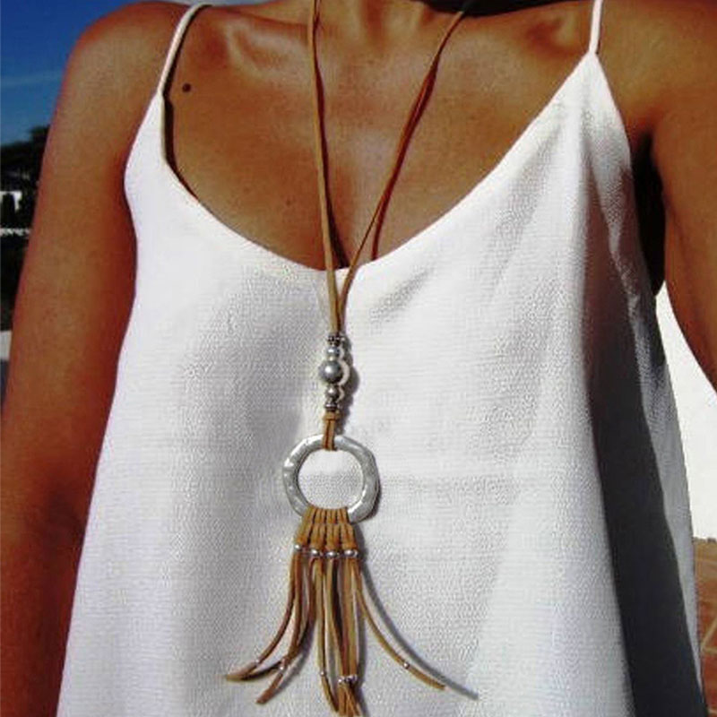Beach Ethnic Versatile Leather Rope Long Necklace