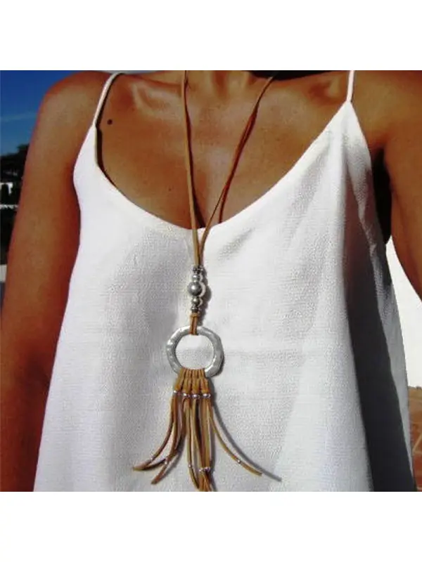 Beach Ethnic Versatile Leather Rope Long Necklace - Anystylish.com 