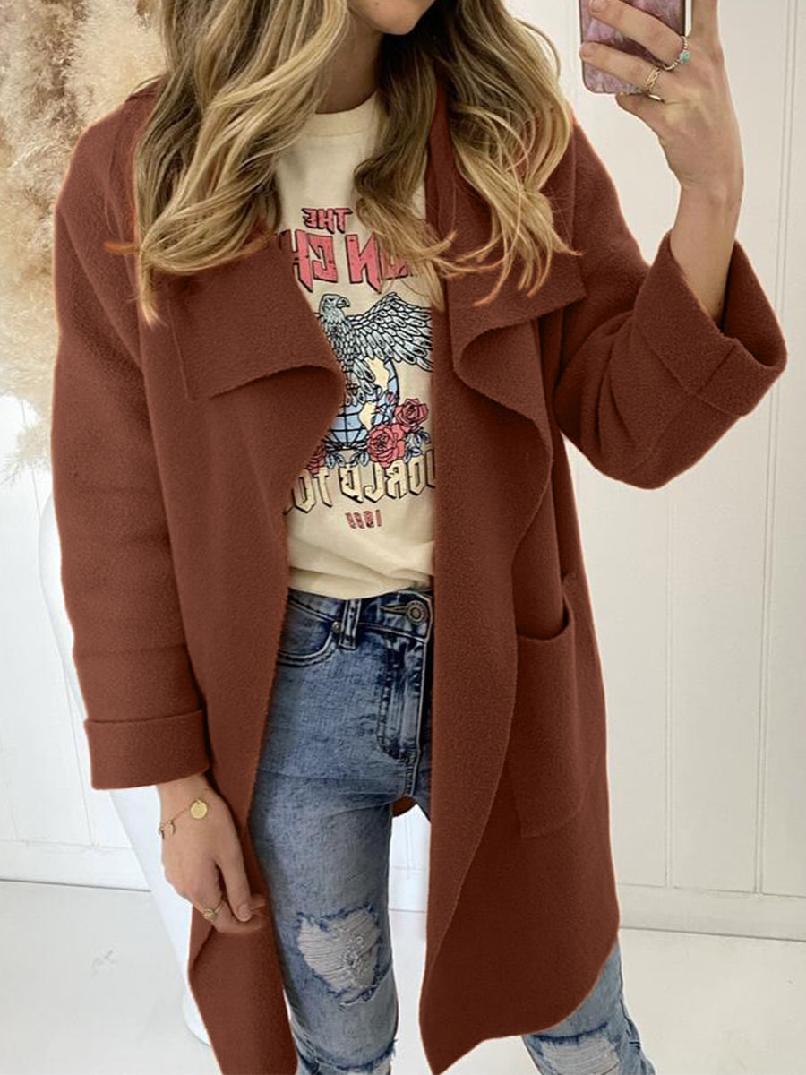 Color Block Geometric Print Long sleeved Woolen Coat