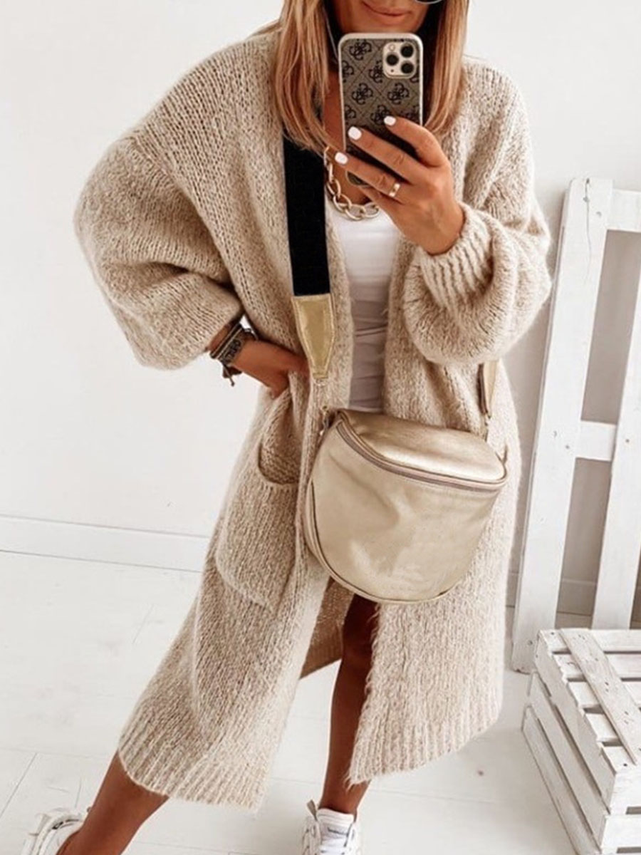 Solid Color Women's Knit Long Cardigan