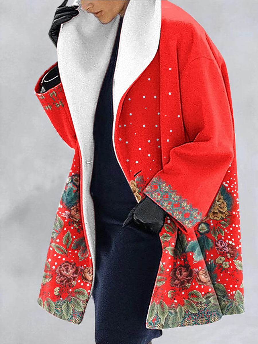 Casual Floral Print Lapel Long Sleeves Loose Coat