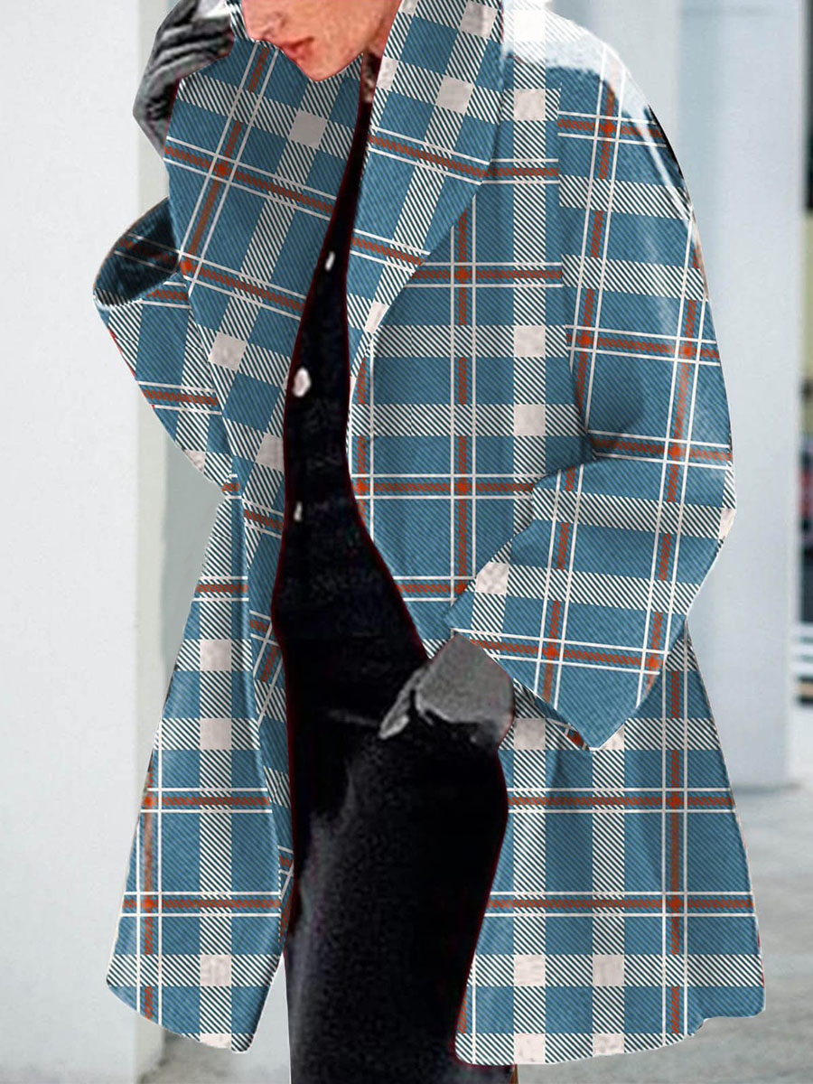 Casual Plaid Print Lapel Long Sleeves Loose Coat