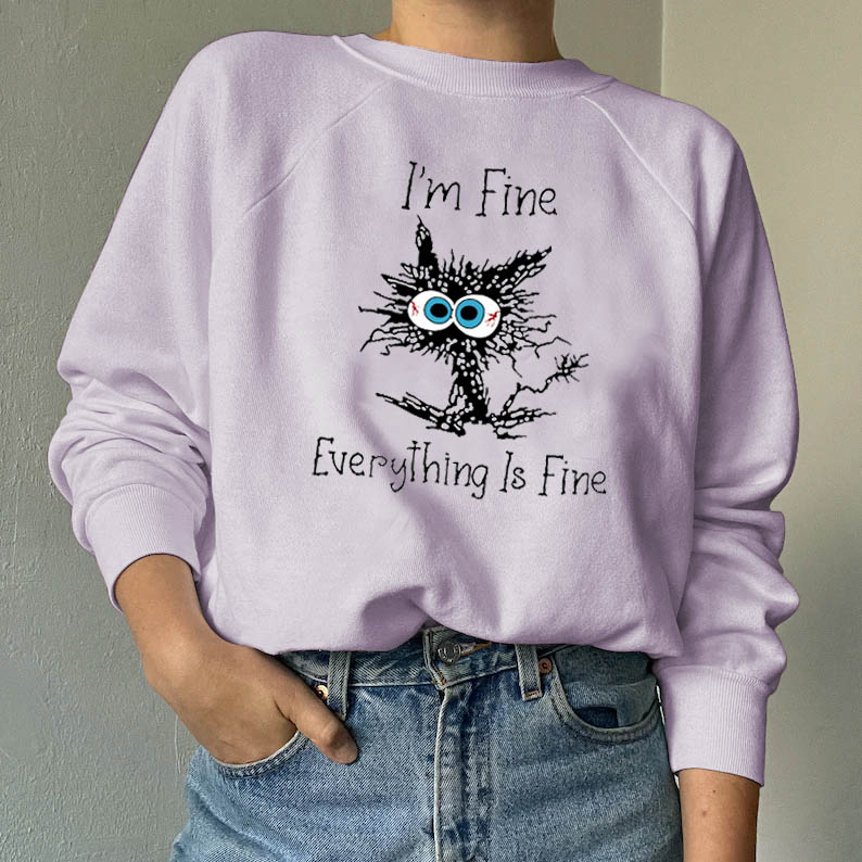Women's I'm Fine Everything Chic Is Fine Black Cat Crewneck Sweatshirt