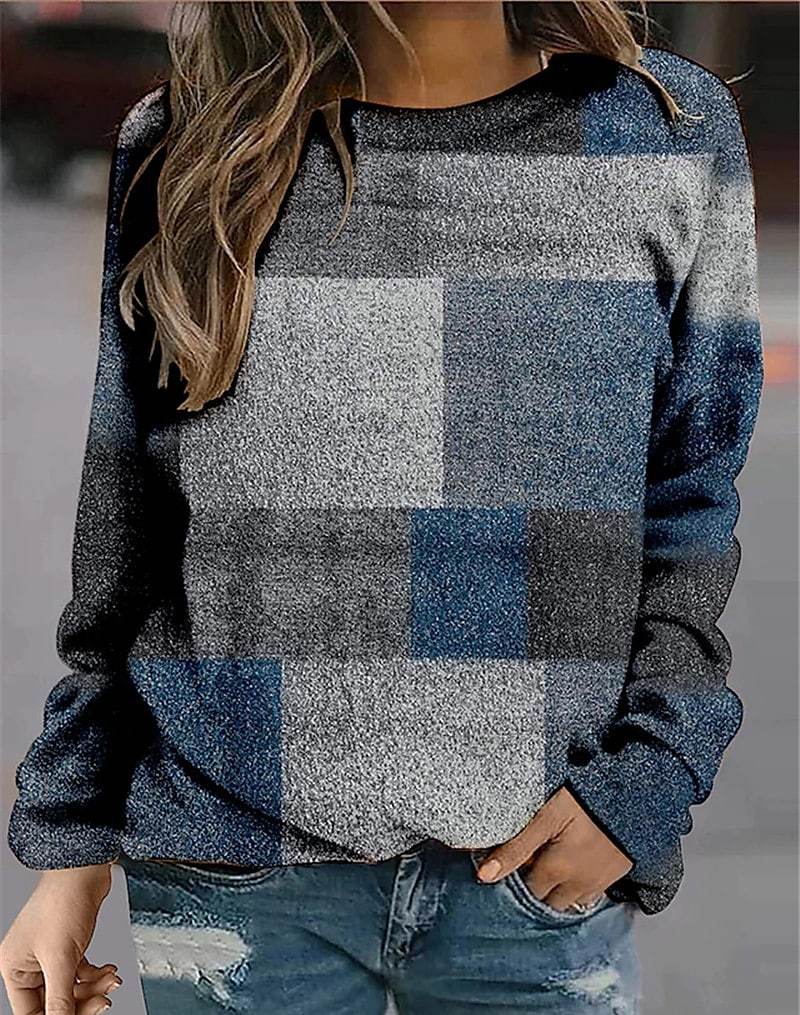 Round Neck Casual Loose Geometric Print Sweatshirt