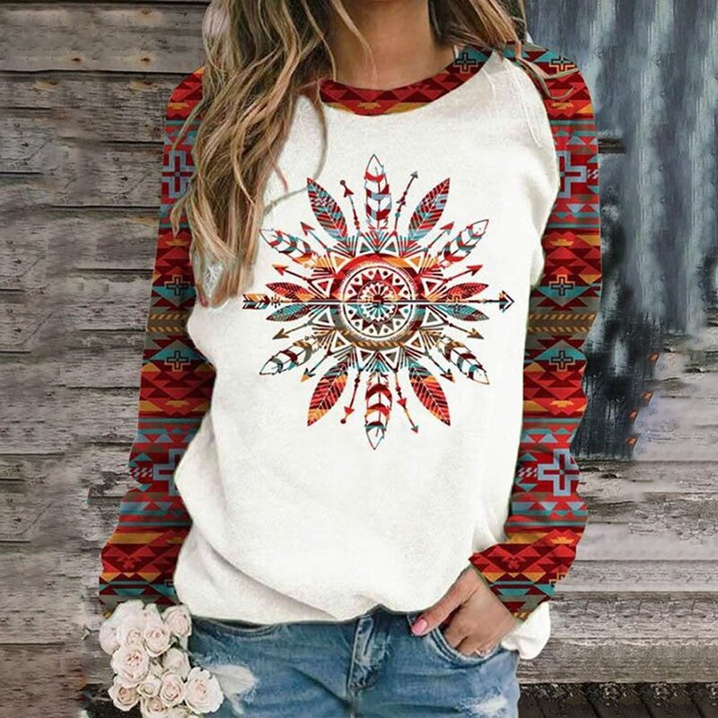 Ladies Vintage Western Indian Chic Ethnic Print Sweatshirt