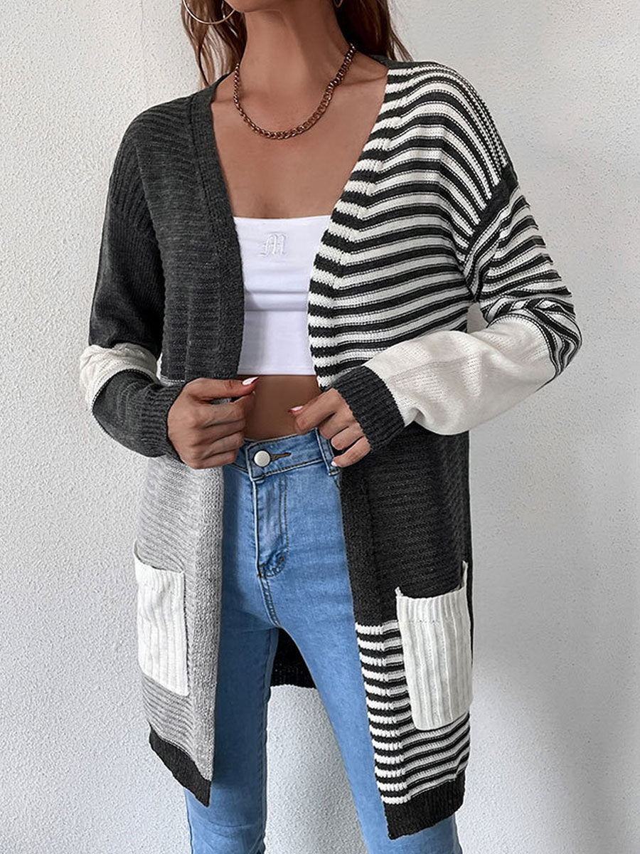 Casual Loose Striped Panel Sweater Cardigan