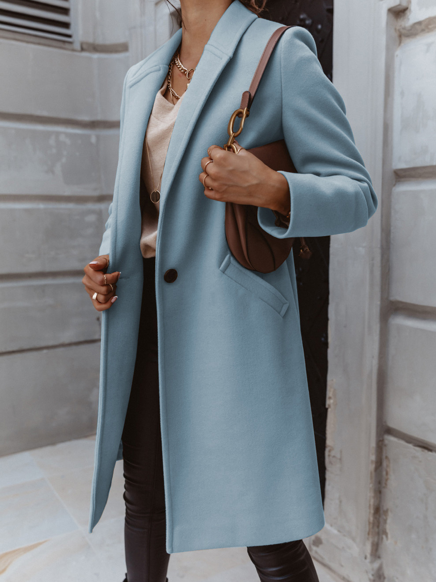 Vintage Solid Color Lapel Button Long Sleeves Coat