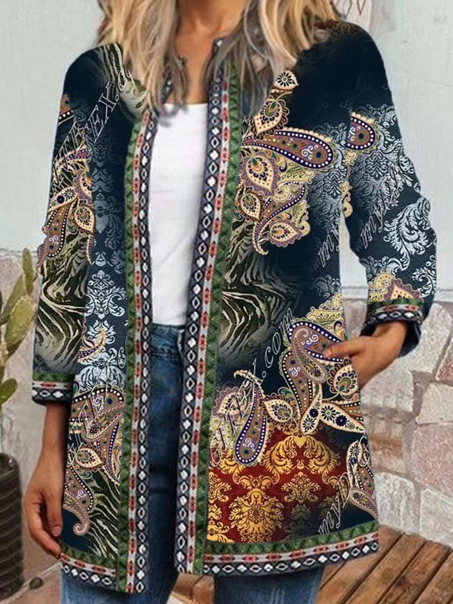 Casual Loose Ethnic Vintage Print Chic Cardigan Coat