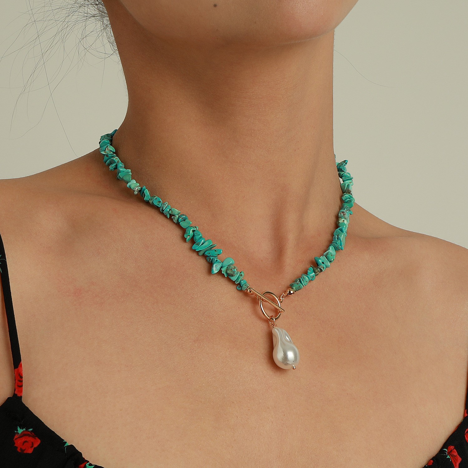 Small Irregular Turquoise Large Shaped Pearl Necklace