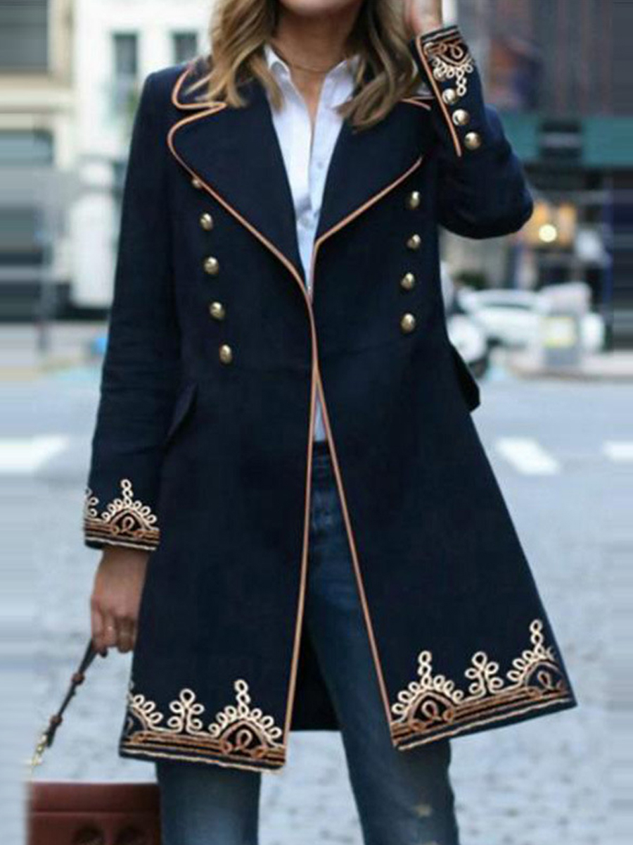 Casual Vintage Print Lapel Long Sleeve Coat