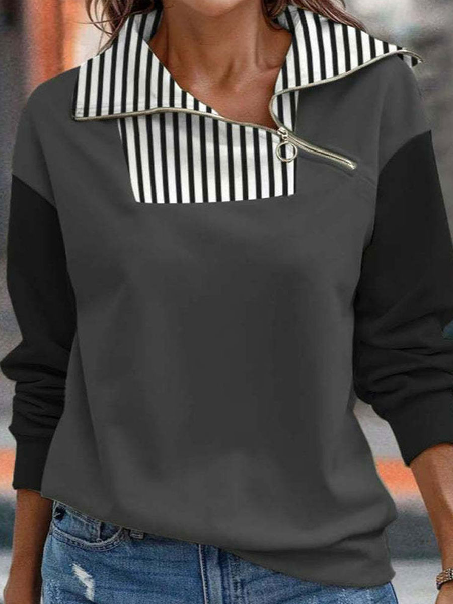 Casual Loose Vintage Print Zip Sweatshirt