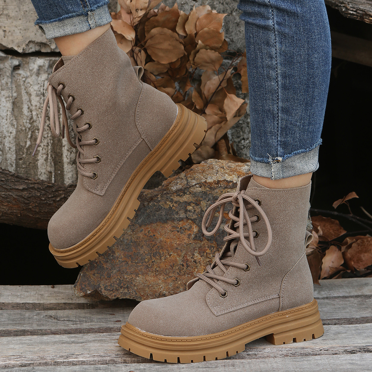 Plain Flat Round Toe Fold Over Flat Boots