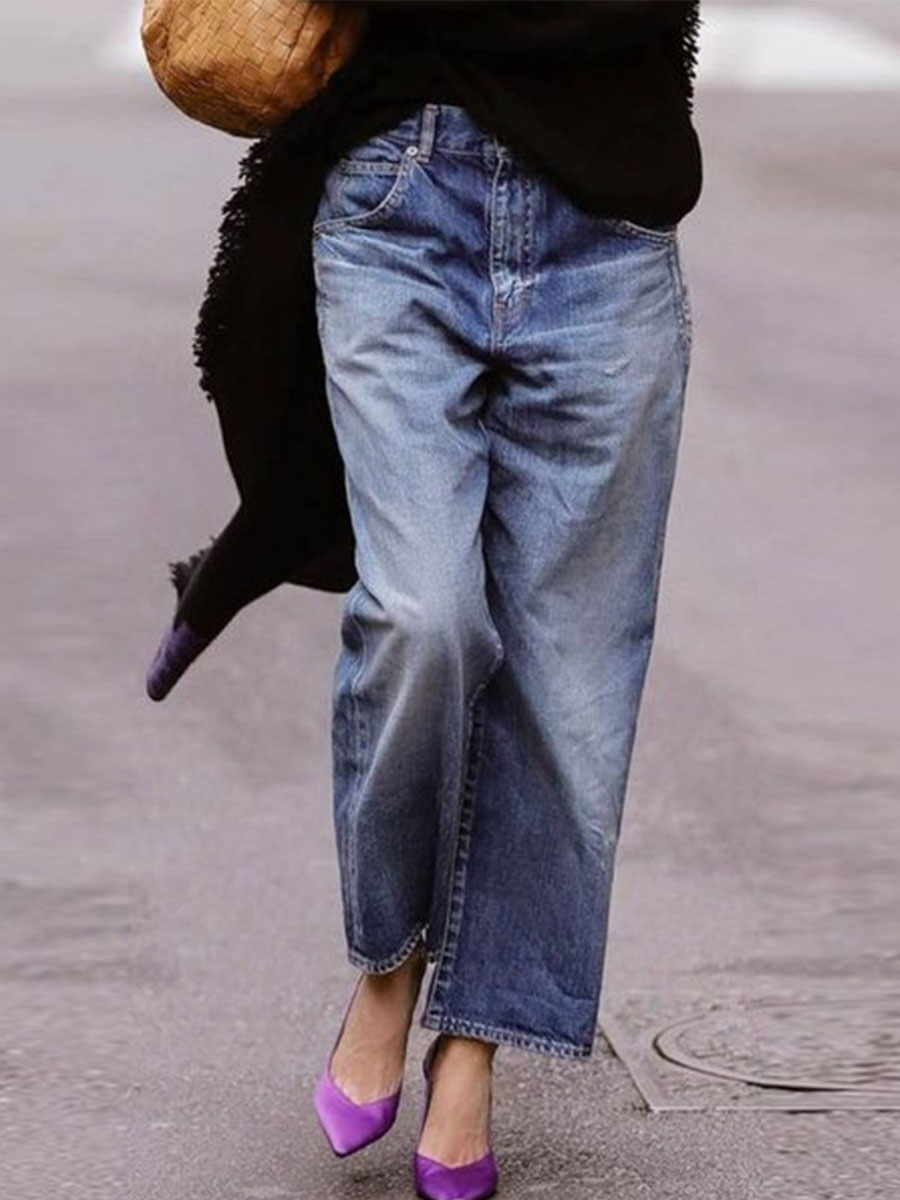 Casual Fashion Solid Color Ladies Jeans