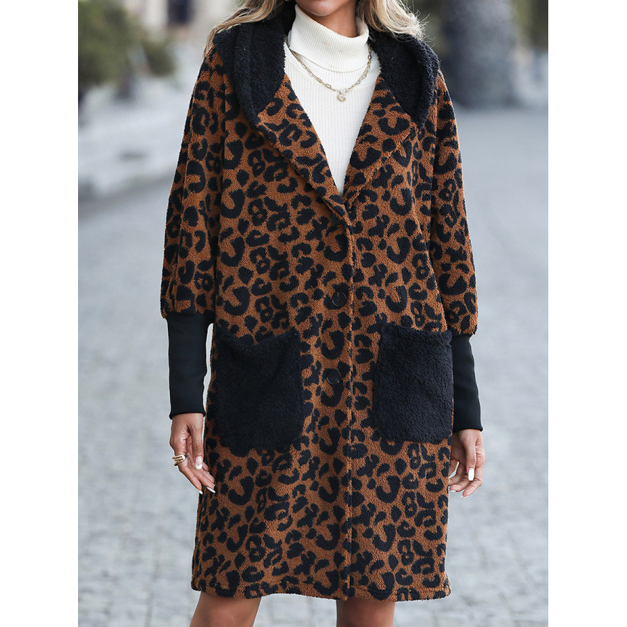 

Casual Loose Leopard Print Panel Coat