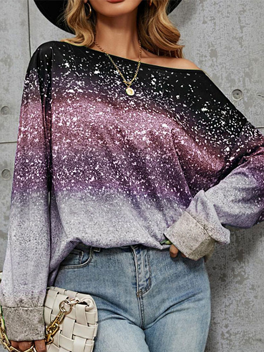 Fashion Print Contrast Gradient Long Sleeve T shirt