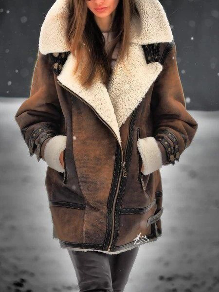 Women's Fashion Faux Deerskin Plush Lined Lapel Gradient Coat