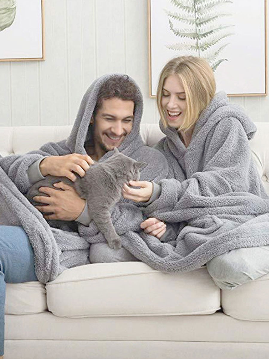 Casual Oversized Cashmere Home Pocket Hooded Coat