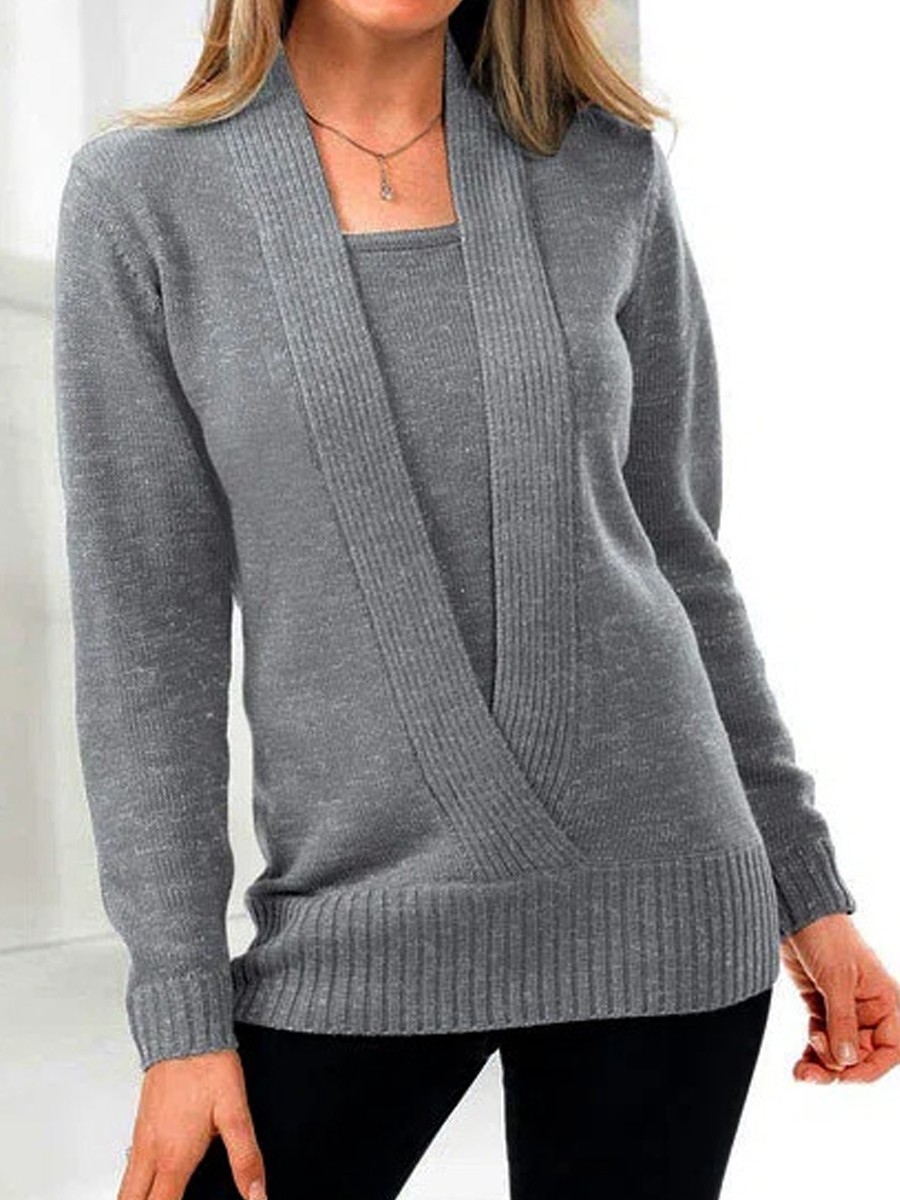 Casual Solid Color Long Sleeve V Neck Sweater