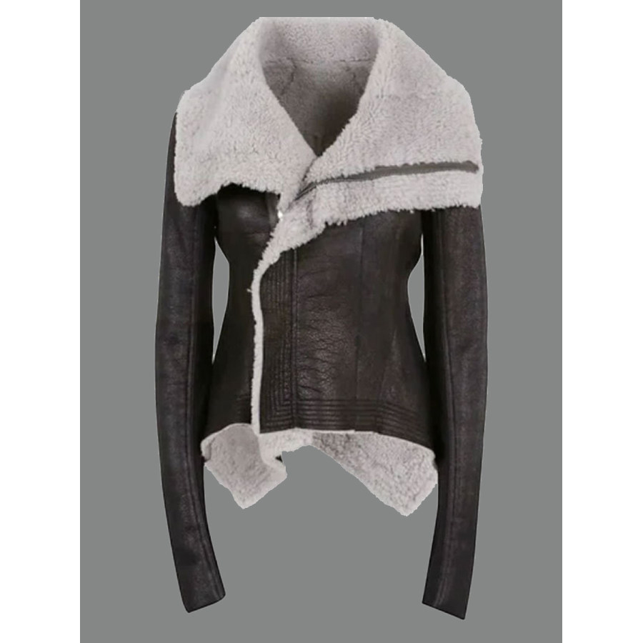 

Fashion Solid Color Lapel Plush Long Sleeve Coat