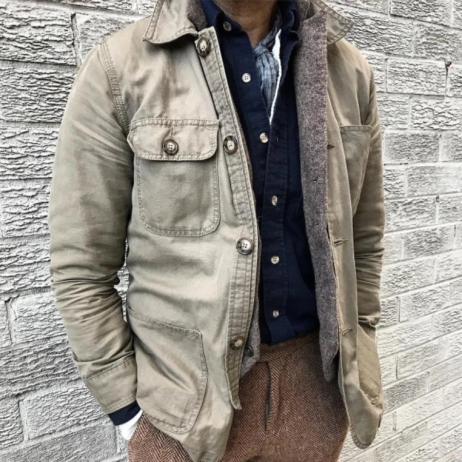 

Men's Vintage Distressed Workwear Long Sleeve Jacket
