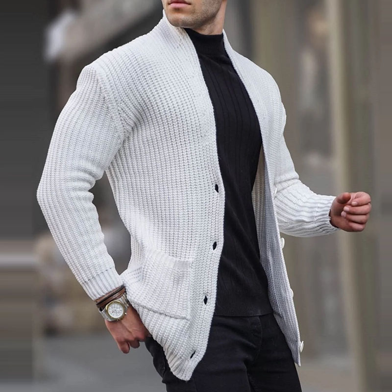 Mens Solid Color Knitted Sweater Cardigans