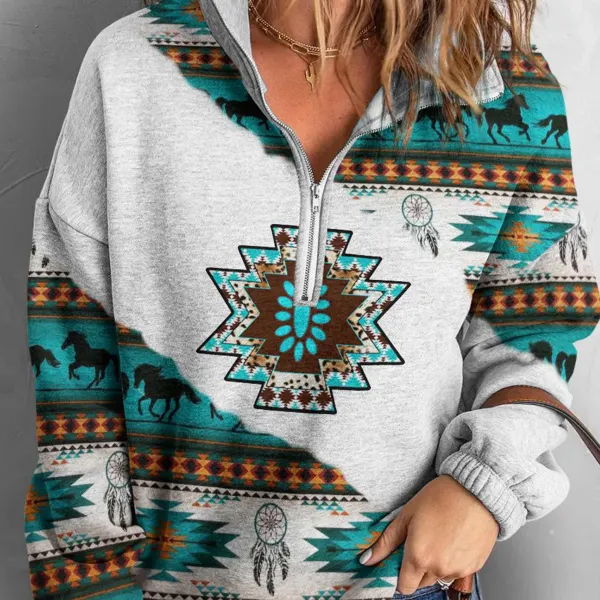 Women's Western Regions Print Hooded Sweatshirt - Kalesafe.com 