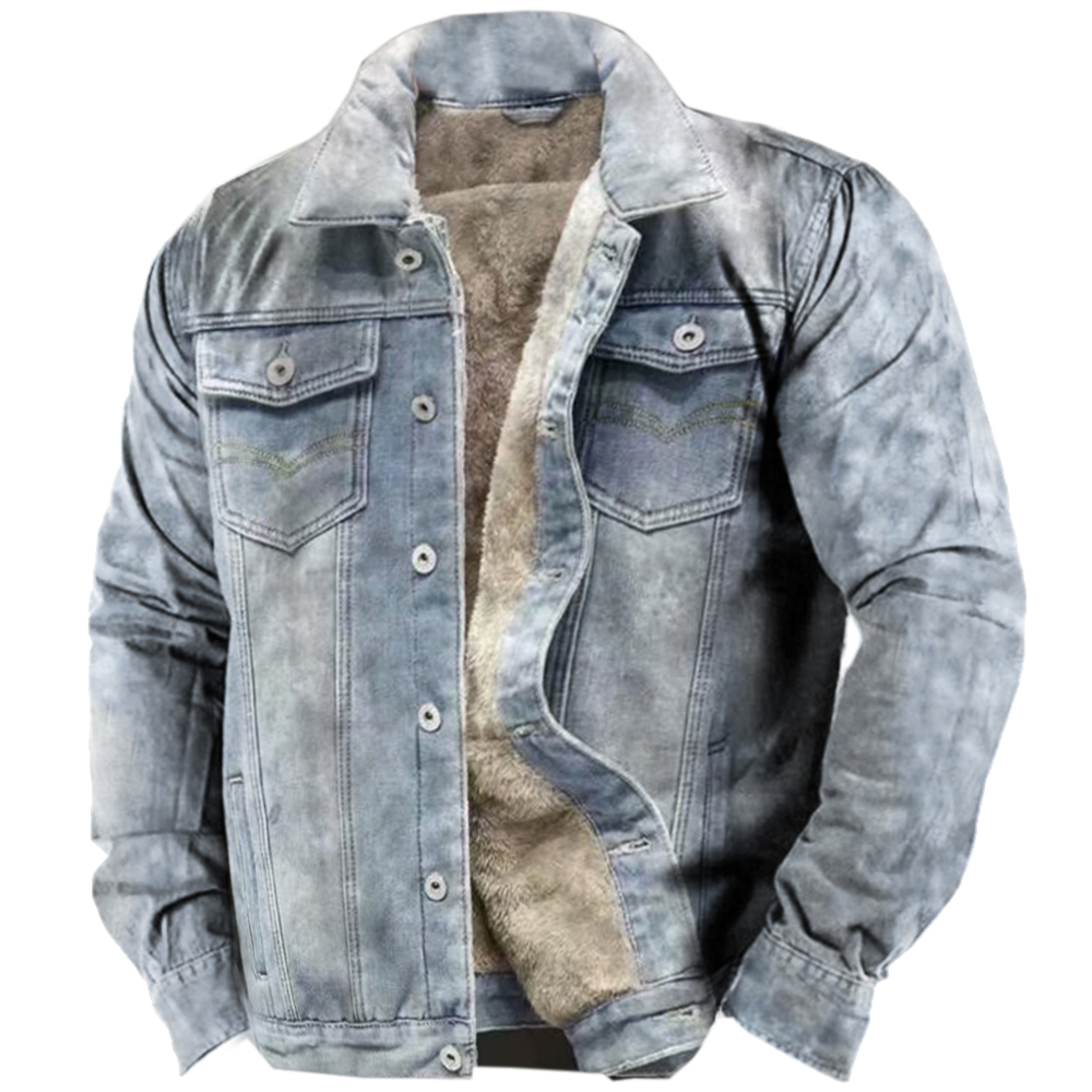 Men's Outdoor Vintage Denim Chic Fleece Cargo Jacket