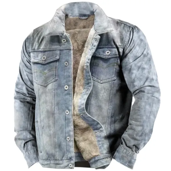 Men's Outdoor Vintage Denim Fleece Cargo Jacket - Kalesafe.com 
