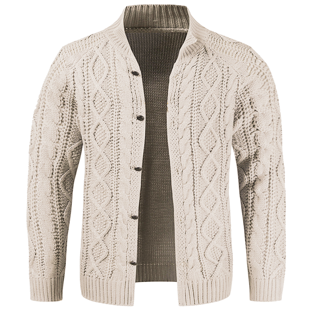Men's Vintage Twist Stand Collar Chic Knitted Sweater Jacket