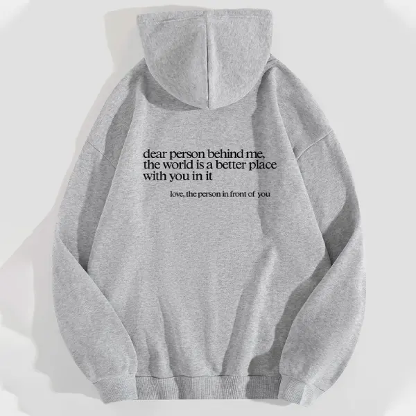 Letter Print Kangaroo Pocket Drawstring Hoodie - Chrisitina.com 