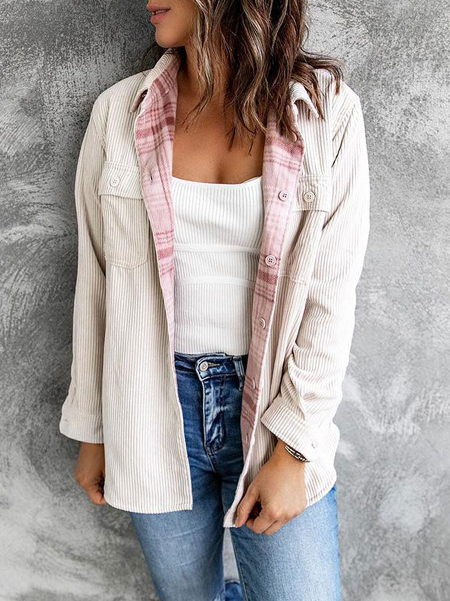Lapel Reversible Plaid Print Jacket