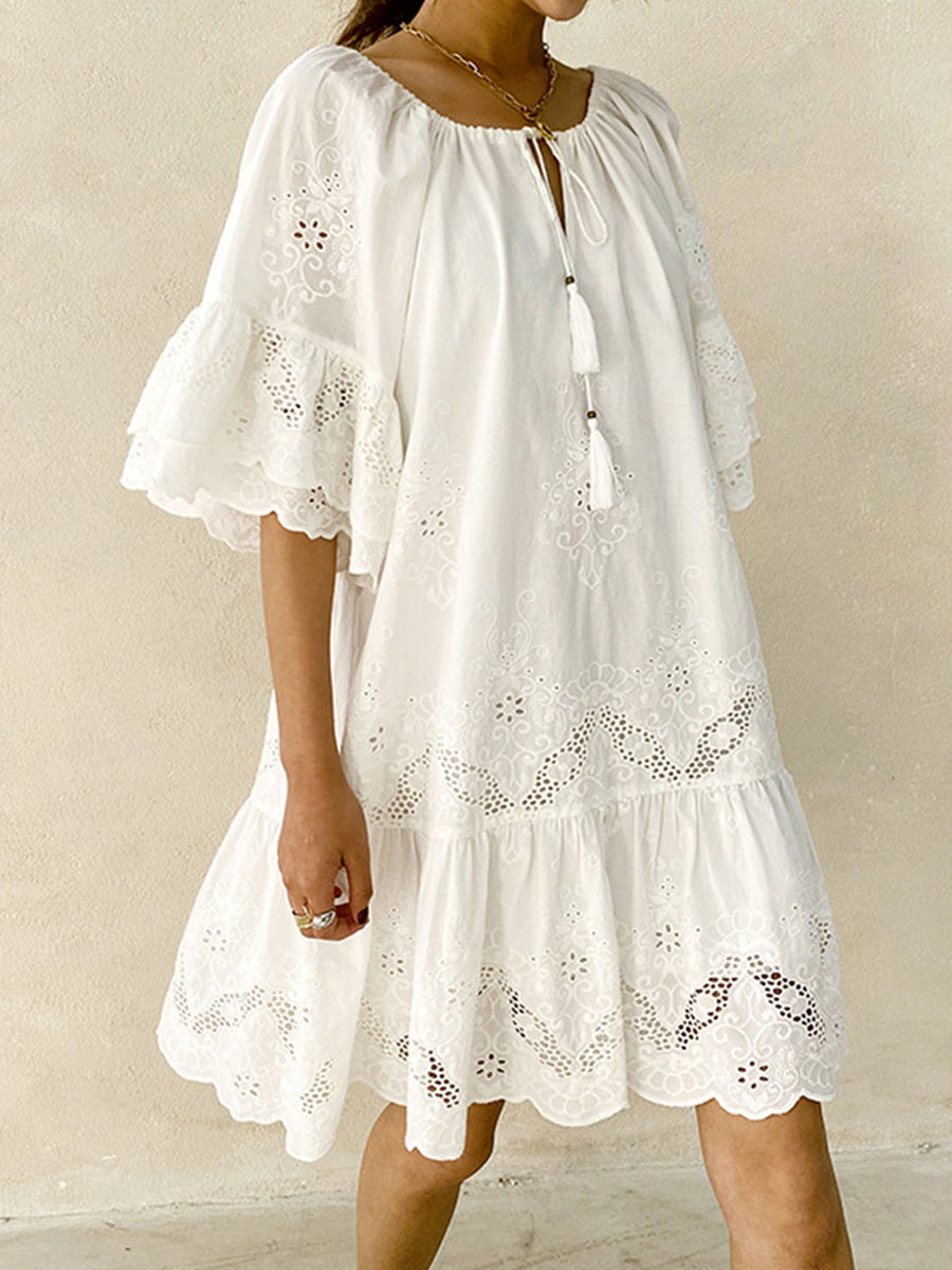 Short Skirt Temperament Loose White Lace Pullover Dress