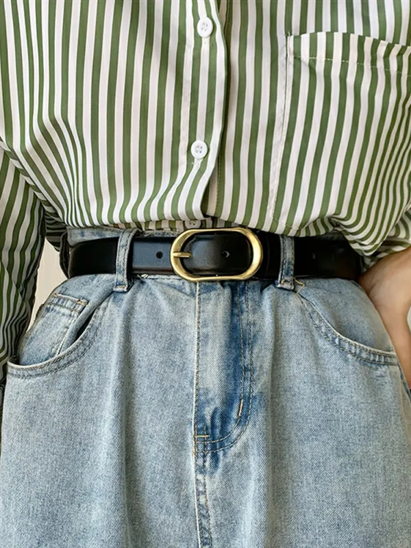 Metal Recessed Loop Buckle Leather Belt - Realyiyi.com 