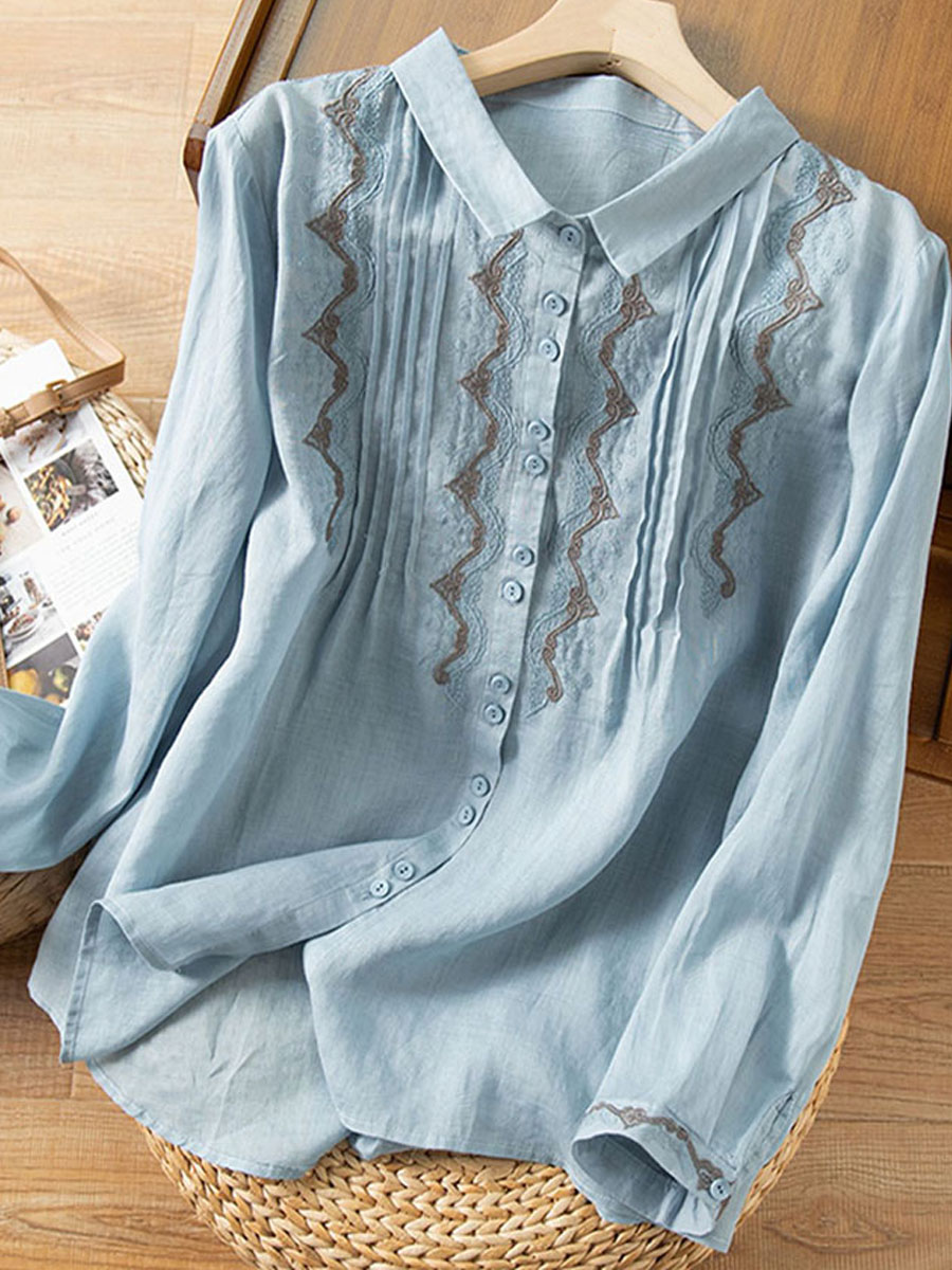 Casual Loose Embroidered Long Sleeve Chic Blouse