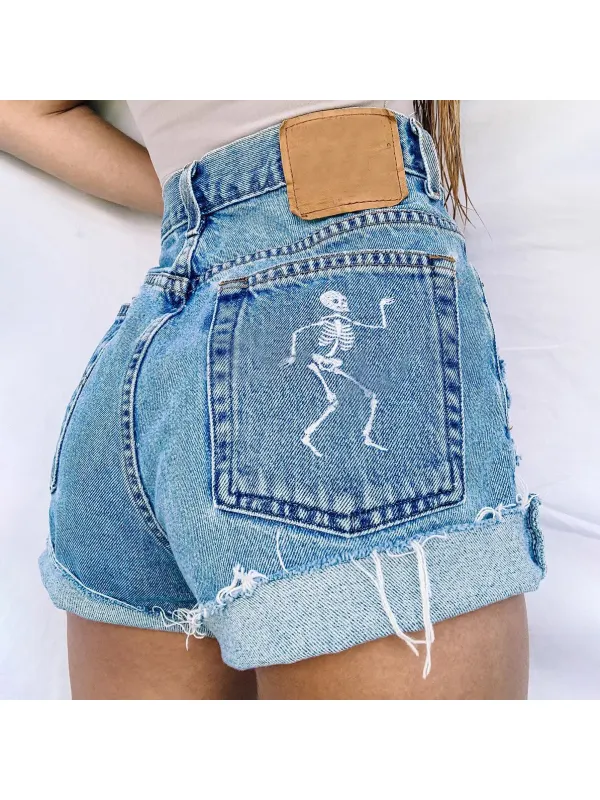 Basic Casual Embroidered Graphic Denim Shorts - Cominbuy.com 
