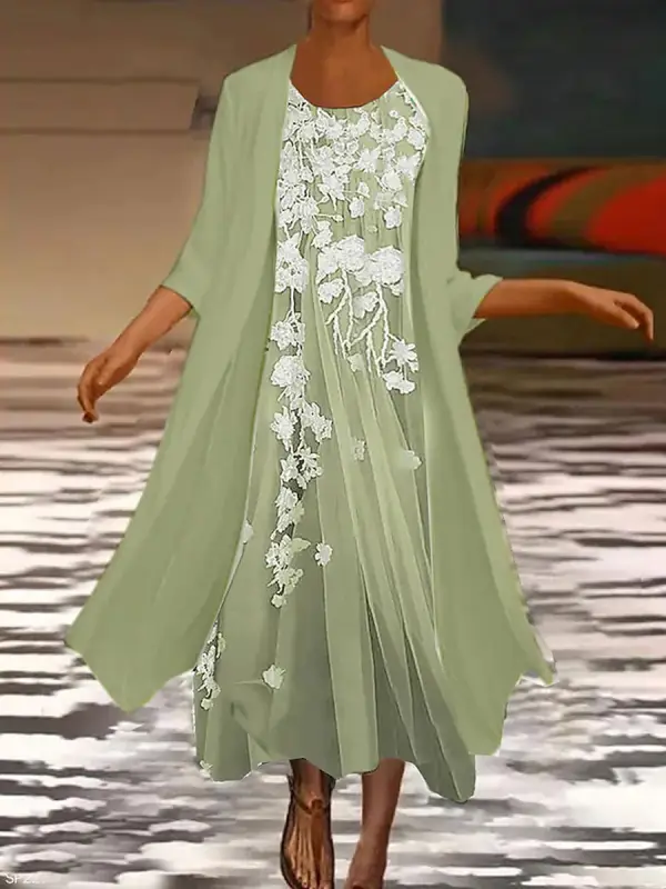 Round Neck Casual Loose Embroidered Resort Suit Maxi Dress - Viewbena.com 