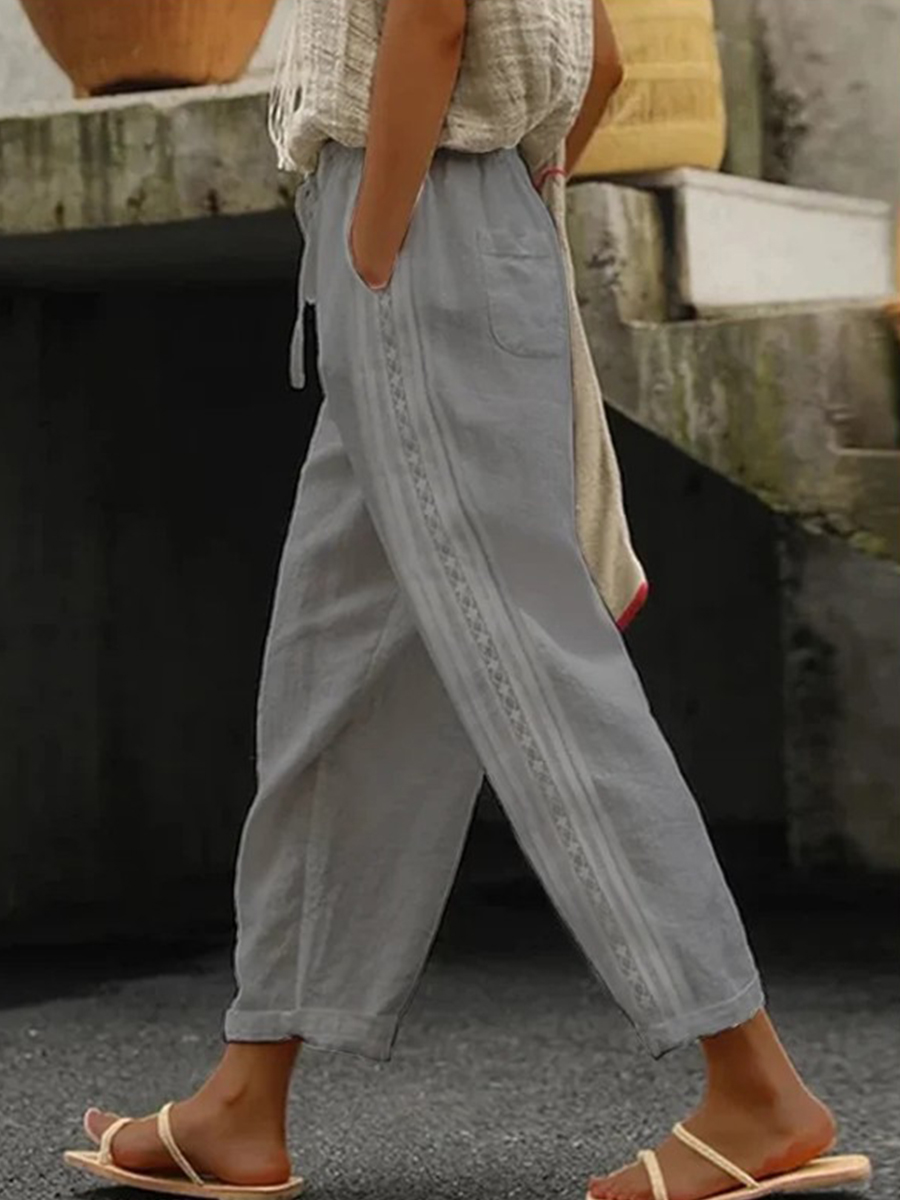 Women Solid Casual Linen Pants