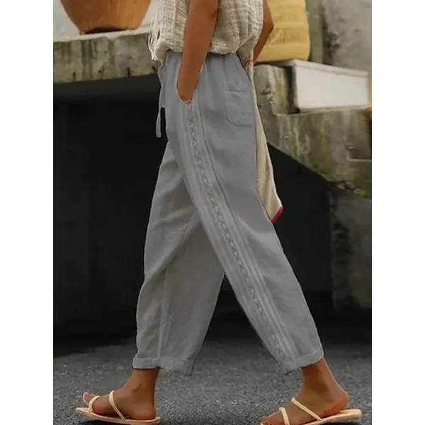 Women Solid Casual Linen Pants - Chrisitina.com 