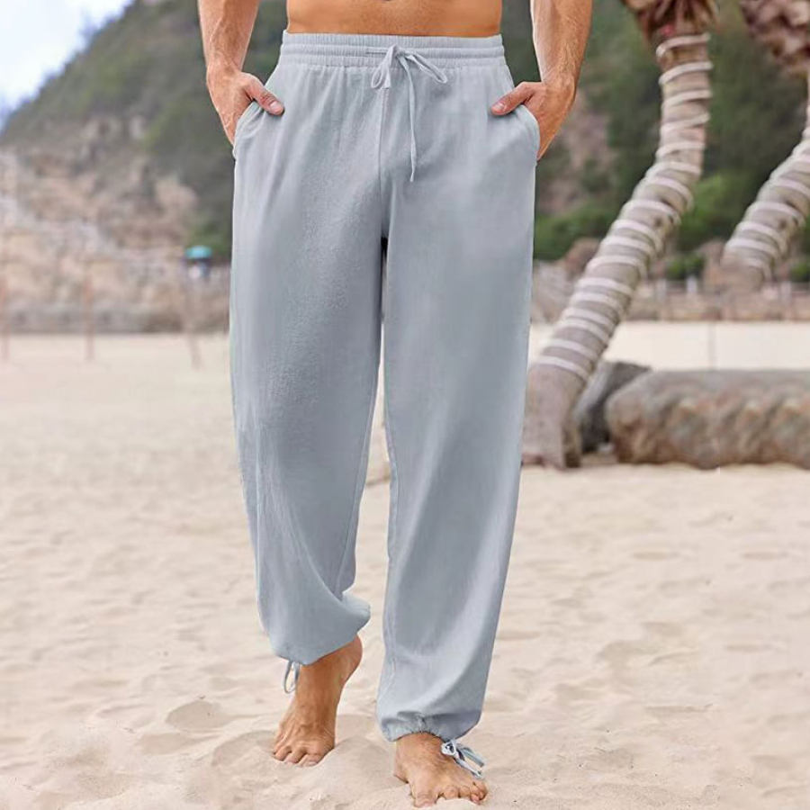 

Calça De Praia Masculina Com Cordão Solto De Algodão Elástico