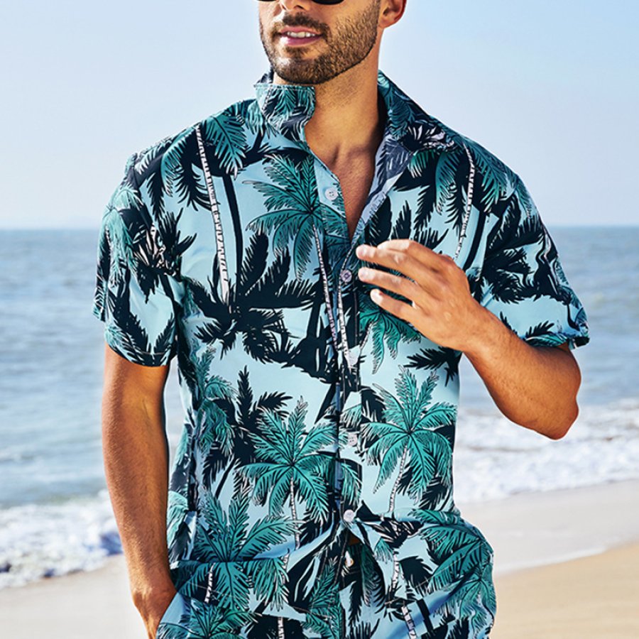 

Men's Quick-drying Loose-fit Coconut Tree Print Sports Casual Shirt